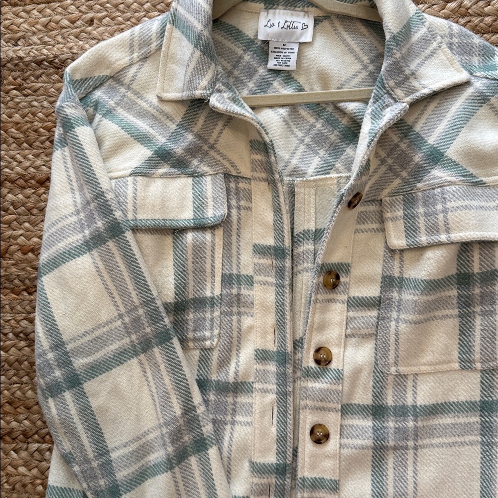 Plaid Button-Up in Cream and Green oversized